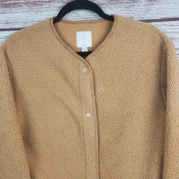 Joie Womens XS Tan Sherpa Snap Botton Fleece Lined Teddy Jacket - Picture 2 of 10